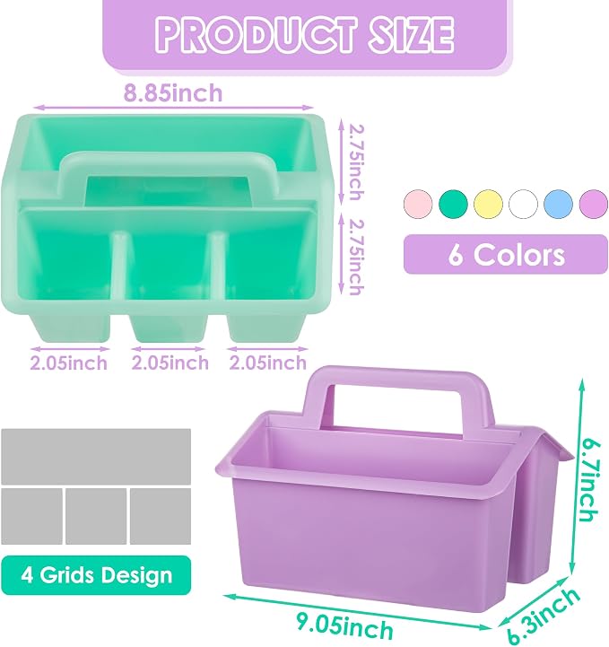 Plastic Caddy With Handle,Protable Classroom Craft Caddy, 6-pack Storage Caddy For Pencil,Pen,Craft Tools (Pastel Color) - Image 2