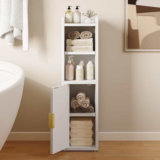 Yoobure Fluted Small Bathroom Storage Cabinet, Narrow Toilet Paper Cabinets - Image 4