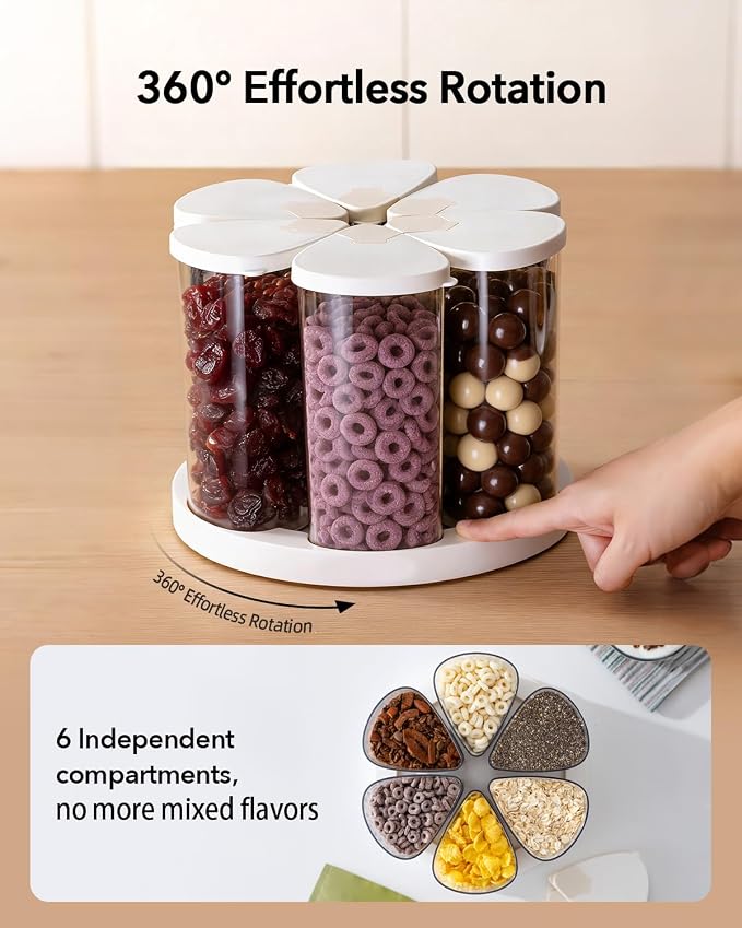 Ankou Rotating Food Storage Containers Set of 6, 23oz (690ml) Clear PET Jars with Dual Pour Lids, 360° Lazy Susan Pantry Organizer for Snacks, Cereal, Nuts, Oats & Dry Foods, Kitchen Grain Dispenser - Image 3