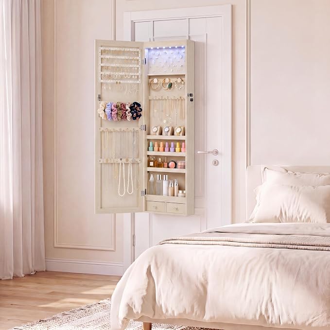 DUMOS 6 LEDs Mirror Jewelry Organizer Cabinet, Jewelry Armoire, 47.2 Inch - Image 7