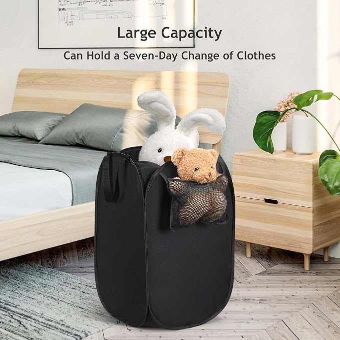 Upgraded Pop-up Laundry Hamper 2 Pack, 70L(18.5 Gal) Laundry Basket with Thickened 600D Oxford Fabric,2.4X Denser Mesh Side Pocket, 0.2mm Added Thickness Steel Frame, Easy to Open and Fold for Storage - Image 9