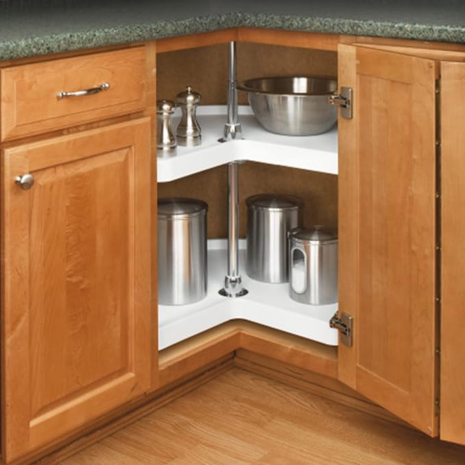 Rev-A-Shelf 18" Kidney Shaped Dual Tier Lazy Susan Organizer for Corner Base Kitchen Cabinets, Plastic Home Storage Shelves, White, 6472-18-11-52 - Image 2
