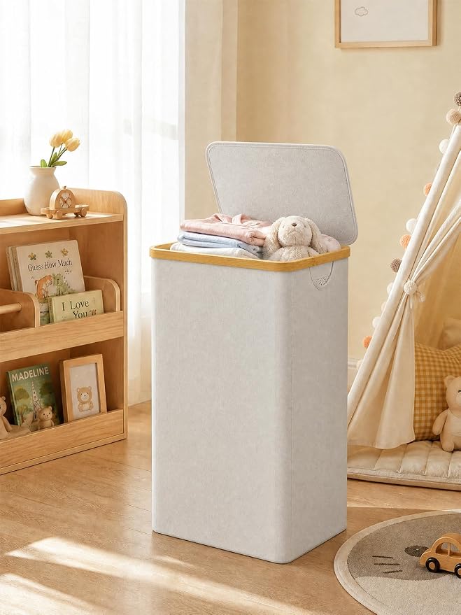 IEGrow Laundry Hamper with Lid,110L Laundry Basket with Mesh Bag,Light Grey - Image 9