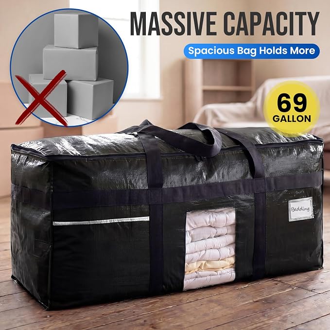 TAILI 2 Pack XXL Storage Bags with Visible Window and Handy Pocket,Black - Image 6