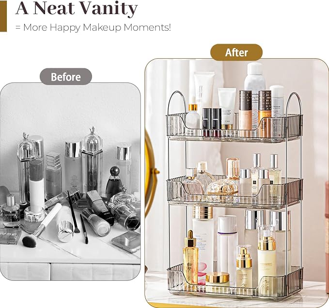 Aveniee Bathroom Counter Organizer, 3 Tier Perfume Skin Care Countertop Storage Shelf, Vanity Makeup Tray for Cosmetic Skincare Lotion,Grey - Image 5