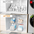 Yieach 3 Pack 13.8″ Deep 2 Tier Under Sink Storage Organizer,Large Pull Out Bathroom Organizers and Storage,Slide Out Acrylic Undersink Storage Shelf,Kitchen Under Sink Organizer for Cleaning Products - Image 6
