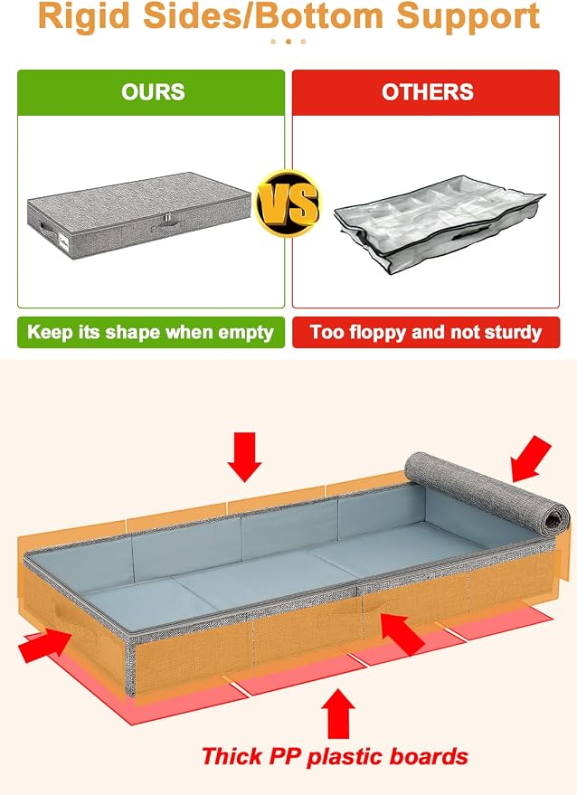 punemi 4 in High Sturdy Low Profile Under Bed Storage, 2 Pack, Grey - Image 3