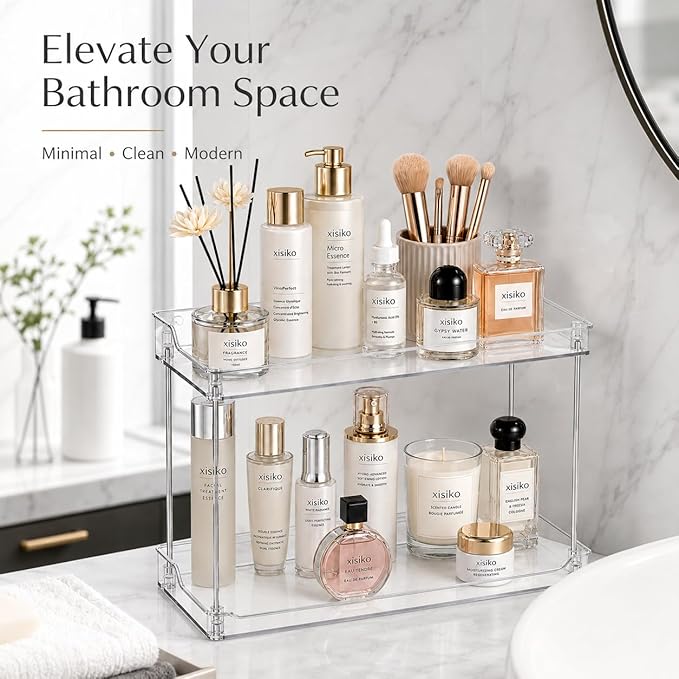 2 Tier Clear Bathroom Counter Organizer, Vanity Organizer for Skincare Makeup Perfume, Multi-Purpose Storage Shelf for Bathroom Kitchen Bedroom - Image 8
