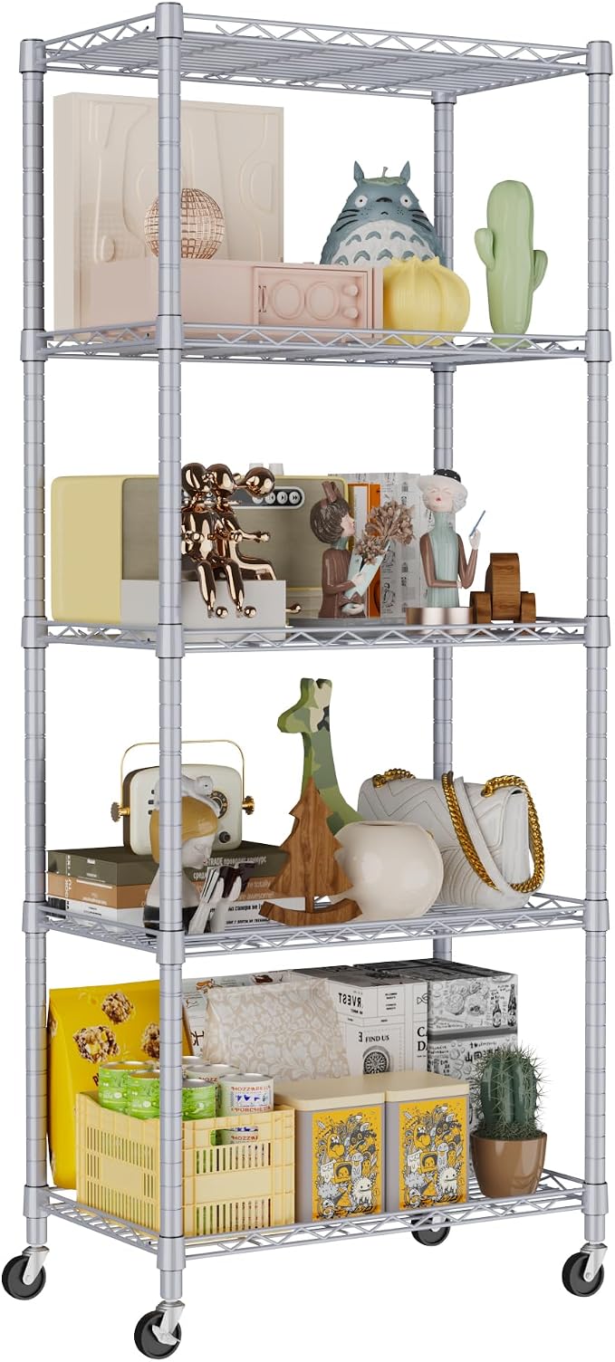 REGILLER 5-Wire Shelving Metal Storage Rack Adjustable Shelves,Standing Storage Shelf Units for Laundry Bathroom Kitchen Pantry Closet(Silver,11.8" D x 21.2" W x 55" H,With Wheels) - Image 7