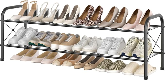 Hoctieon 2 Tier Shoe Rack for Closet, Shoe Rack FreeStanding, Entryway Shoe Shelf, Shoe Storage Organizer, Durable Mesh Style Shoe Rack, Space Save for Garage, Bedroom, Living Room, Wardrobe, Brown by Hoctieon