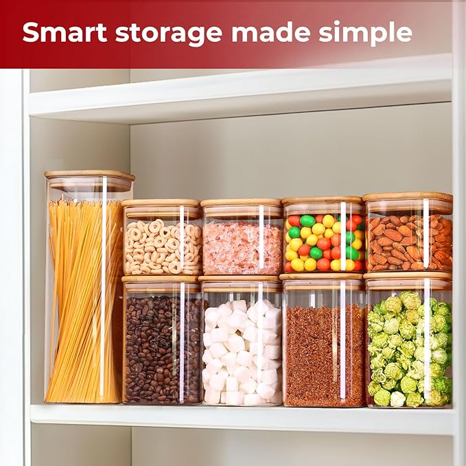 Glass Pantry Storage Containers with Bamboo Lids 1Qt 4 Pack Square - Image 5