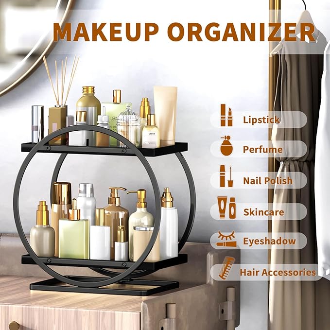 Bathroom Counter Organizer, 2-Tier Black Perfume Organizer Dresser - Image 5