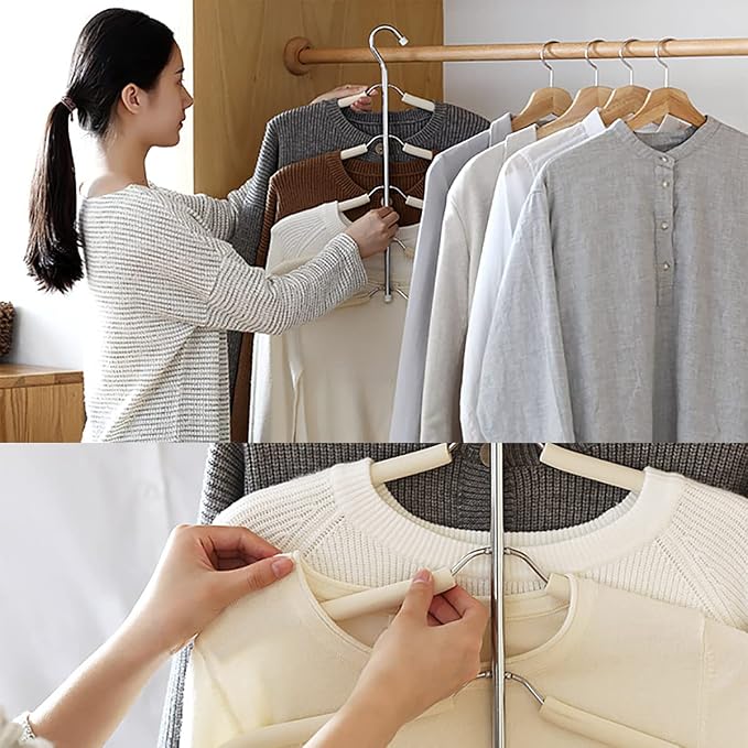 Blouse Tree Hangers Multi-Layer Clothes Hangers 3 Pack 5 in 1 Non Slip Space Saving Closet Organizer Stainless Steel Shirt Hanger Coats Hangers(3 Pack) - Image 4