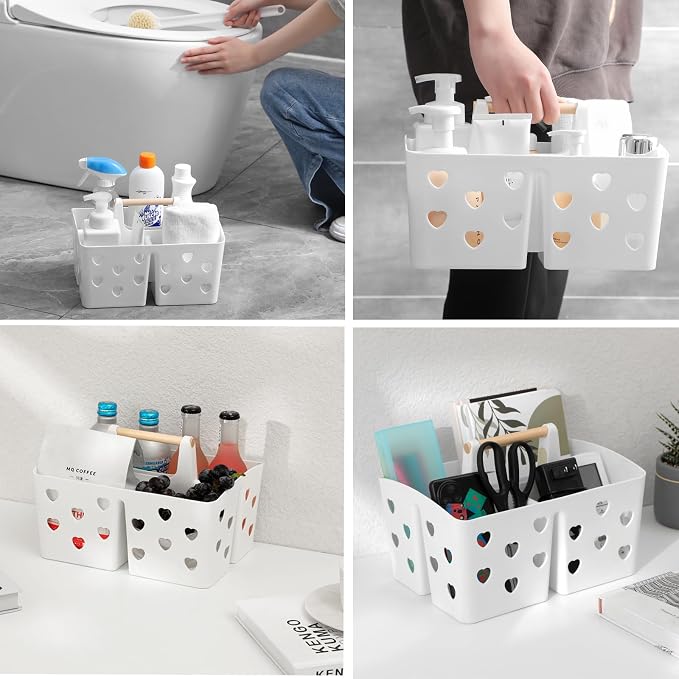 Portable Shower Caddy Plastic Shower Basket Organizer with Handle, White - Image 5