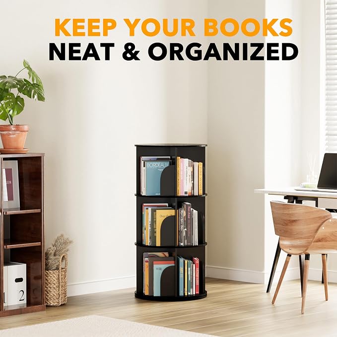 SpaceAid 3 Tier Rotating Bookshelf Tower, Spinning Bookcase Lazy Susan, Revolving 360 Book Shelf Storage Round Carousel, Vertical Rotate Turning Spiral Corner Organizer, Black - Image 6