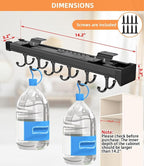 Pull Out Broom Holder With Adjustable Double Row Sliding Hook-Grey 14.2IN - Image 2