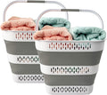 SAMMART 38L(10 Gal) Collapsible Laundry Basket - Foldable Pop-Up Storage Container/Organizer-Portable Space Saving Hamper, Measure 17.5x13.3x15.7"/3.8" Expanded/Collapsed (2, White/Grey) by SAMMART