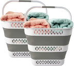 SAMMART 38L(10 Gal) Collapsible Laundry Basket - Foldable Pop-Up Storage Container/Organizer-Portable Space Saving Hamper, Measure 17.5x13.3x15.7"/3.8" Expanded/Collapsed (2, White/Grey) by SAMMART