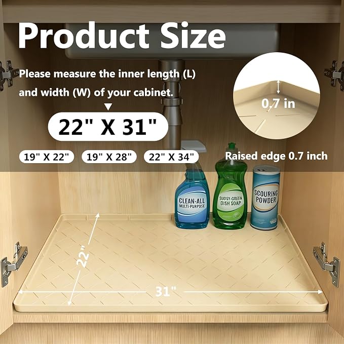 Mateeylife Under Sink Mat Kitchen Waterproof, Silicone Sink Tray 22"X31" - Image 3