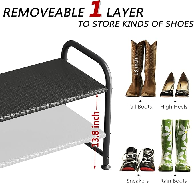 INGIORDAR 2 Tier Long Shoe Rack Organizer for Closet Metal Shoe Storage - Image 5