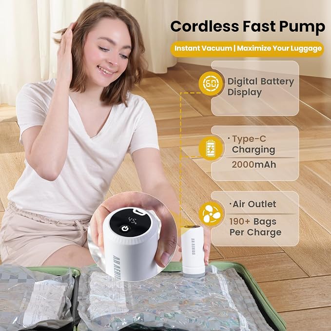 15 Pack Vacuum Storage Bags for Travel with Digital Display Air Pump,Carry-on Packing Bags for Luggage and Suitcase,Space Saver for Clothes - Image 6