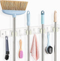 AceMining White Broom Holder Wall Mount, 4 Holders 4 Hooks Mop Holder by AceMining