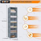 Hanging Closet Organizer 6-Shelf, Oxford Fabric Wardrobe Storage, Gray | Easy-mount foldable design holds clothes, handbags, shoes & accessories; washable Oxford fabric, sturdy and space-saving. - Image 3