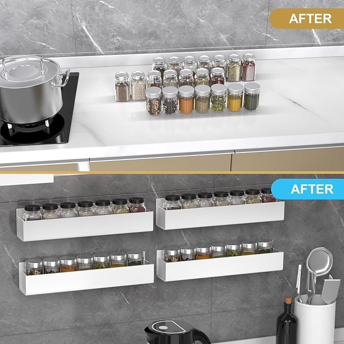 PMMASTO 4-Pack White Acrylic Spice Rack Organizers for Cabinet Doors - Image 7