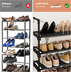 LANTEFUL 5 Tier Shoe Rack for Closet Shoe Organizer with 5 Hooks, Long Shoe Shelf Storage for Shoe and Boot Stackable Free Standing Shoe Rack for Entryway, Garage, Small Spaces, Dorm, Black - Image 6