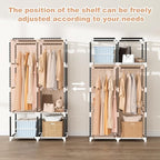 Portable Closet for Hanging Clothes, Portable Wardrobe Closet with Cover, 4 Storage Shelves, 2 Hanging Rods and 8 Side Pockets, Easy Assembly and Sturdy Free Standing Closet for Bedroom, Grey - Image 5