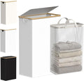 efluky Slim Laundry Basket with Lid, Narrow Laundry Hamper with Removable Bag, Skinny Dirty Clothes Basket with Bamboo Handles for Bathroom, Bedroom & Laundry Room, 75L White by efluky