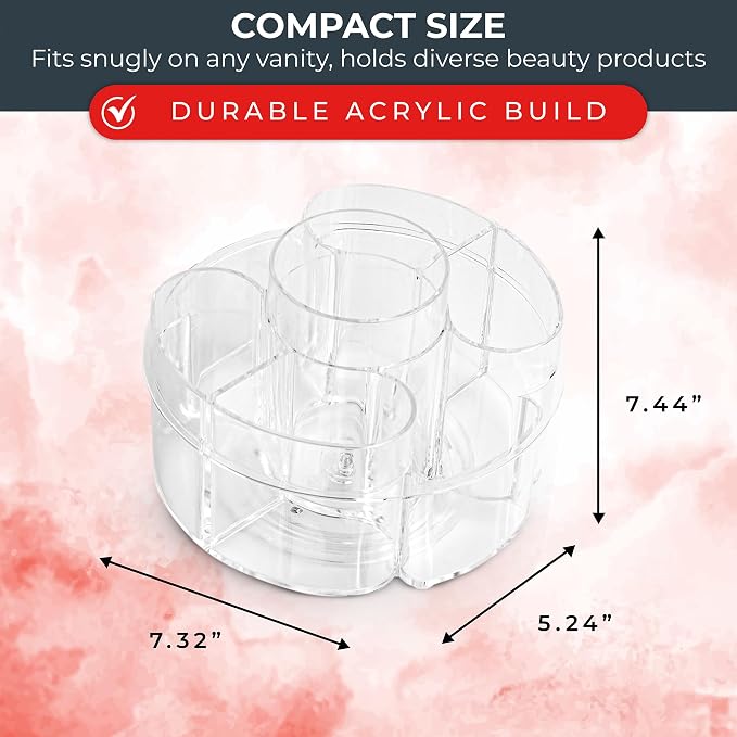 Masirs Small 360 Rotating Makeup Organizer, 5 Compartments, Round Clear - Image 3