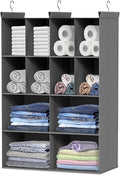 4 Tier Hanging Closet Organizer, 12 Compartments Dual Row Storage, Grey | Closet Organizers and Storage with Large & Small Cubbies, 3 Sturdy Hooks Support Heavy Loads, for Dorm, RV, Garment Rack by Ofiray-home