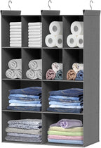 4 Tier Hanging Closet Organizer, 12 Compartments Dual Row Storage, Grey | Closet Organizers and Storage with Large & Small Cubbies, 3 Sturdy Hooks Support Heavy Loads, for Dorm, RV, Garment Rack by Ofiray-home