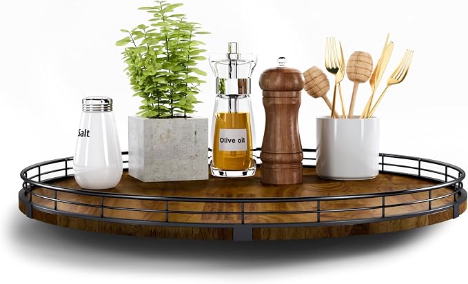 AMH 18-Inch Farmhouse Oak Lazy Susan Organizer, Walnut Finish by AMH
