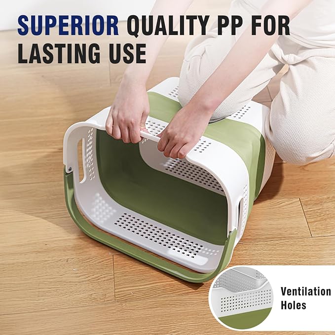 TECHMILLY Collapsible Plastic Laundry Basket Hamper with Handles, 35L Portable Rubber Clothes Basket, Pop Up Storage Container/Organizer with Hanging basket for Washing & Storage, Green - Image 5