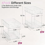 Delamu 2 Tier Under Sink Organizer Bathroom, Bathroom Cabinet Organizer with Snap-Lock Design and Hooks, Pull Out Storage with Movable Dividers, for Countertop, Kitchen and Pantry (Clear, 4 Pack) - Image 3