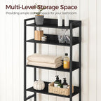 MAHANCRIS Over The Toilet Storage Rack, 4 Tier Bathroom Organizer Over Toilet, Freestanding Space Saver Toilet Stand with 2 Hooks, Bathroom Storage Shelf, Easy to Assemble, Black TSHB0401 - Image 3
