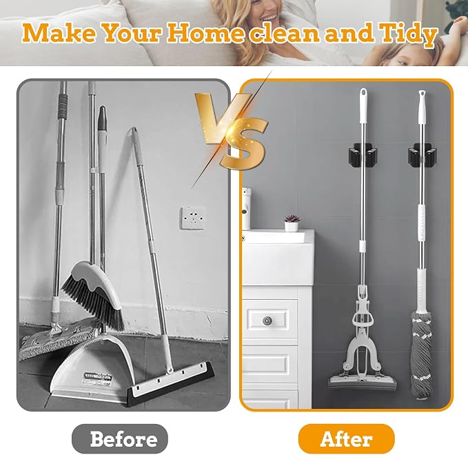 24 Pack Broom and Mop Holder Wall Mount, Hanging Clamp Clip Hanger Utility Rack, Heavy Duty Stainless Steel Adjustable Clamp Organizer with Screws for Garage, Home, Garden Tools, Black - Image 3