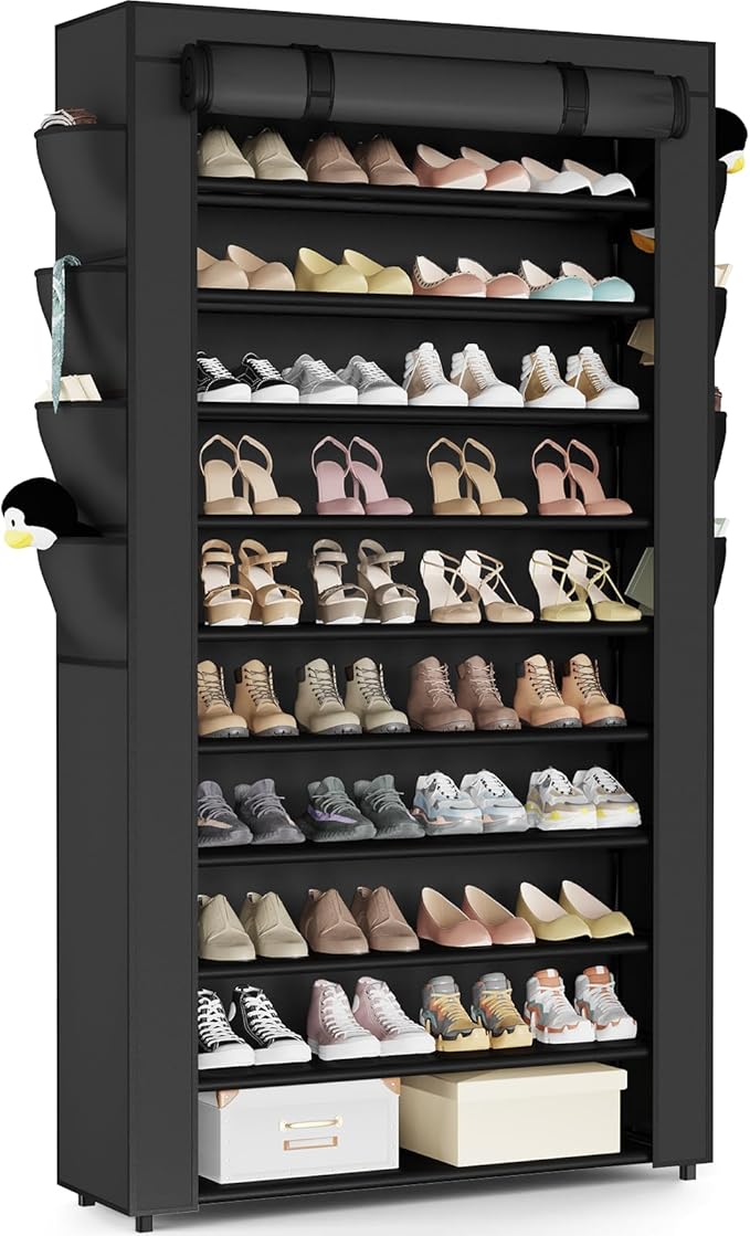 Mavivegue Shoe Rack with Cover, 10+1 Tier Tall Shoe Storage by Mavivegue