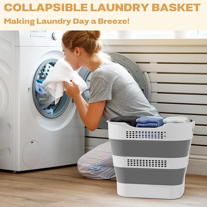OOAMBB 43L(11.5Gallon) Collapsible Plastic Laundry Basket (Grey,1 Pack) - Image 2