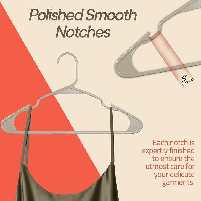 Plastic Clothes Hangers – Heavy Duty Hanger Set, for Organizing Clothes, Dresses, and Coat, Holds Up to 5 lbs, Space-Saving Hangers with Non-Slip Shoulder Grooves, Pack of 100, Ivory - Image 5