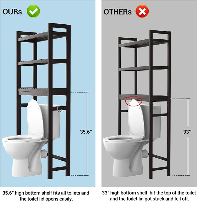 Homykic Over The Toilet Storage, 3-Tier Bamboo Bathroom Shelf, Espresso - Image 3
