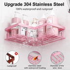 Liuoud Corner Shower Caddy, 5 Pack Adhesive Stainless Steel Organizer, Pink - Image 3