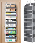 Yecaye 5 Tier Clear Over the Door Organizer Hanging, 5 Large Plastic Pockets and 10 Side Pockets Back of Door Organizer, 56lbs Weight Capacity Behind the Door Storage for Nursery, Deep Gray by Yecaye