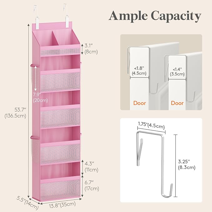 Lifewit 5 Tier Over the Door Organizer, Diaper Hanging Storage, Pink - Image 3