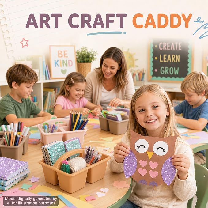 6 Pack Plastic Classroom Organizer Caddy with Handle, Boho Pastel - Image 4