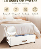 Under Bed Storage with Wheels, 10 inches Under Bed Storage Containers, 65L XXL Large Adjustable Underbed with Lids, Rolling Underbed Storage bins for Shoes, Clothes, Blankets, White - Image 4