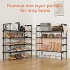 LANTEFUL 4 Tier Shoe Rack for Closet Shoe Organizer with 5 Hooks, Long Shoe Shelf Storage for Shoe and Boot Stackable Free Standing Shoe Rack for Entryway, Garage, Small Spaces, Dorm, Black - Image 5