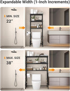 Over The Toilet Storage Rack with Expandable 3-Tier Adjustable Height & Width (22"-38") Bathroom Organizer Shelves Space Saver Above Toilet Over Washer and Dryer Shelf for Laundry Room - Image 3